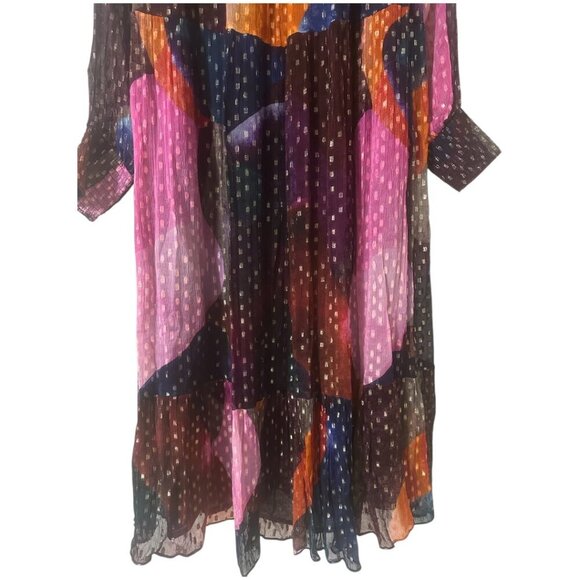 Rare Oliphant Drop Waist Smocked Neck Art Navy Print Maxi Dress S Oversized Boho - Picture 7 of 11